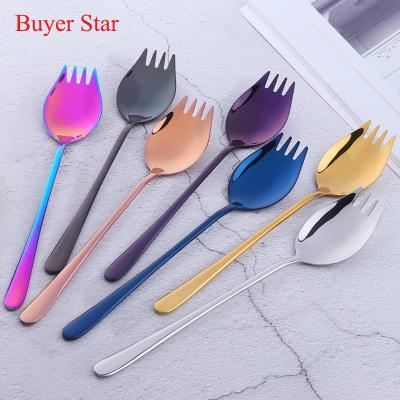 China Sustainable Wholesale Stainless Steel 304 Colored Multifunctional Camping Spoon Spork for sale