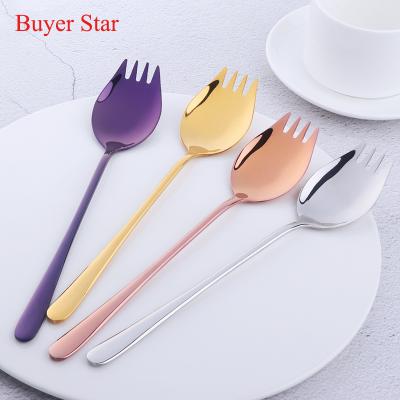 China 304 stainless steel gold spork salad serving serving multifunctional viable plating spoon and fork for sale