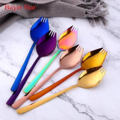 China Creative Viable Shopper Star Stainless Steel Spoon and Fork in One, Noodle Spoon, Salad Spoon for sale