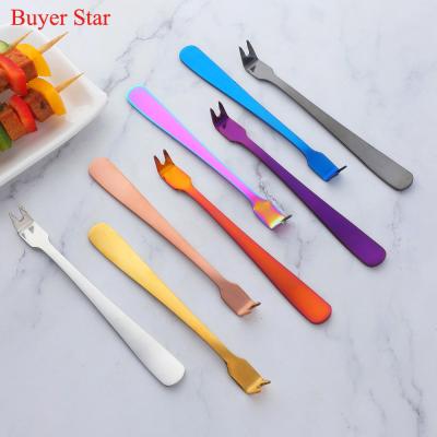 China Sustainable Kitchen Instrument Stainless Steel Grill Tools BBQ Fork Meat Fruit Steak Fork For Outdoor Picnic Camping for sale