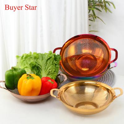 China Round Shape Stainless Steel Kitchen Fruit Vegetable Drain Basket Viable Washing Fruit Basket With Handle Bowl Basket Storage for sale