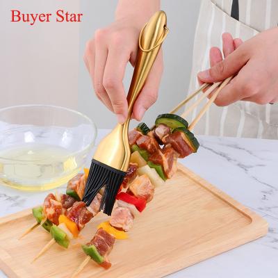 China Stainless Steel Handle Kitchen Heat Resistant Cookware Easily Cleaned Baking Basting BBQ BBQ Silicone Pastry Oil Brush for sale