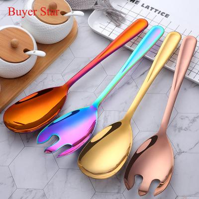 China Sustainable Wholesale Stainless Steel Salad Spoon And Fork Set Restaurant Public Serving Tableware for sale