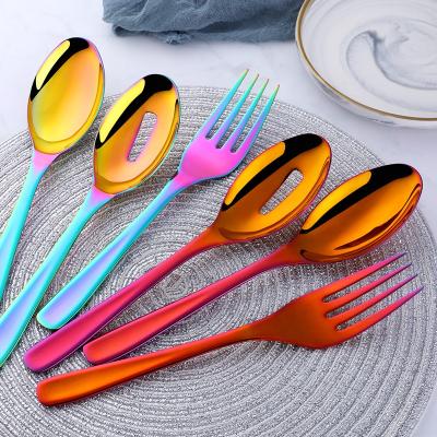 China Wholesale 18/8 Stainless Steel Sustainable Size Large Salad Spoon / Fork / Colander Serving Set for sale