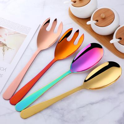 China 30cm Large Stainless Steel Salad Spoon And Salad Spoon Cultery Sustainable Set for sale