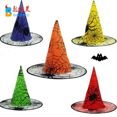 China Net Halloween Spider Witch Masquerade Party Hat 33cm High for sale