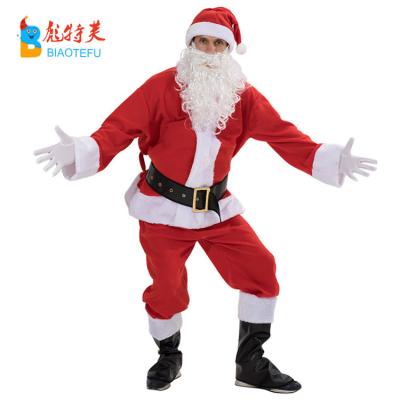 China Polyester Quality Christmas Plush X'mas Party Men's Adult Costumes Plus Size Santa Claus Velvet Cosplay Costumes for sale