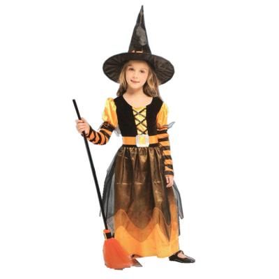 China Hot Sale Polyester Child Cosplay Demon Costume For Kids Halloween Black Witch Coat With Hat for sale