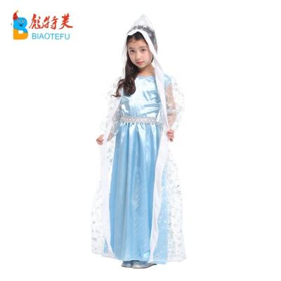 China Hot Sale Polyester TV&Movie Frozen Elsa Cloak Costumes Elsa Long Sleeve Fancy Dress Party Cosplay Costumes In Stock for sale