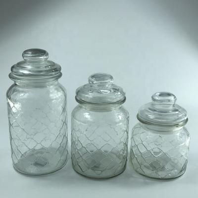 China Sustainable Hot Sale Different Size Glass Jar Storage Bottles With Glass Lid For Kitchen for sale