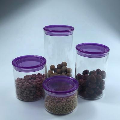 China Different Size Sustainable Borosilicate Glass Storage Jar Canisters With Plastic Lid for sale