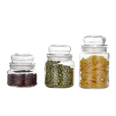 China Hot Selling Different Size Storage Foods Glass Jar For Food With Glass Lid for sale