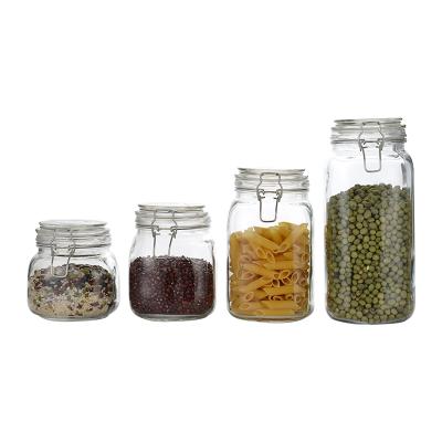 China Hot Selling Different Size Glass Storage Foods Storage Jar With Metal Clip for sale