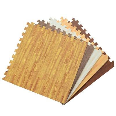 China Washable Wood Grain Floor Mat Playmat EVA Foam Print Non-Toxic Interlocking Mat for sale