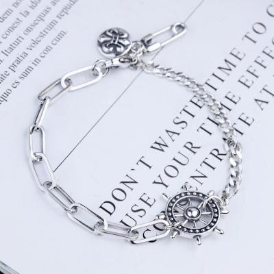 China New design s925 vintage rudder pin charm jewelry wholesale bracelet silver chain women sterling silver bracelets for sale