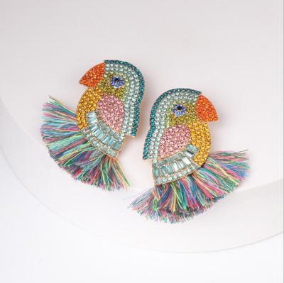 China Fashion 2019 Newest Women Statement Earrings Rainbow Stone Crystal Parrot Flamingo Stud Earrings Multicolor Tassel Earrings for sale