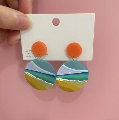 China Newest 2022 cute fashion Korean geometric colorful acrylic dangle earrings circle earrings for girls wholesale for sale