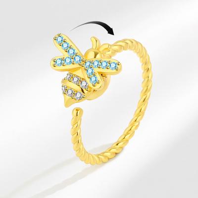 China Latest 2022 Women's Rings Fashion Adjustable Diamond Bee Flower Rings Rotatable Daisy Ring For Girls for sale