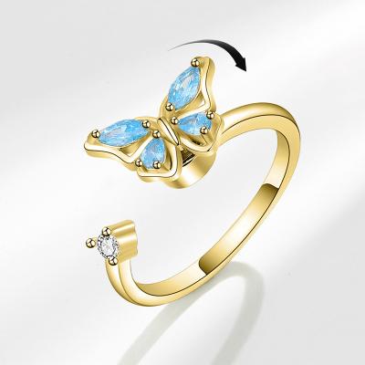 China 2022 Latest FASHIONABLE Diamond Adjustable Star Rings Women's Rings Butterfly Rotating Crystal Ring For Girls for sale