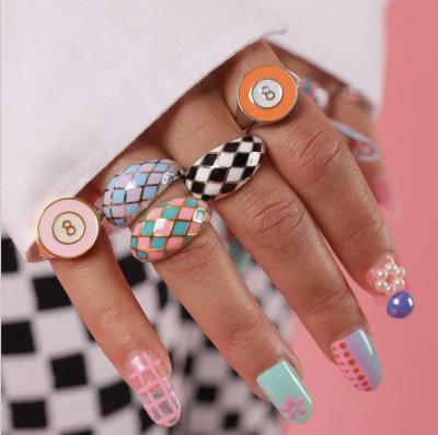 China Wholesale Trendy Jewelry Fashion Enamel Check Ring Gold Letter Ring Jewelry 2021 Latest Women Finger Rings For Girls for sale