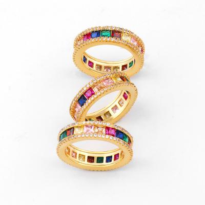 China Pave Setting Zircon Ring Wholesale Fashion Pave Setting Color Zircon Ring 18k Gold Plated Copper Multicolor Square Zircon Women Rings for sale