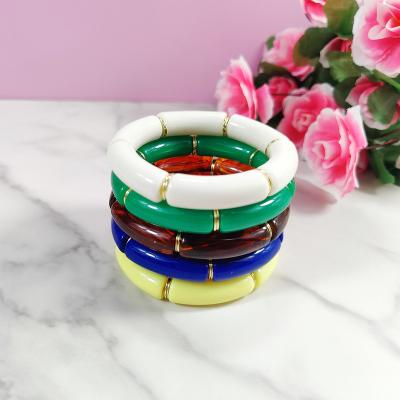 China 2022 Newest Resin Punk 2022 Gold Disc Bracelet Bamboo Tube Bracelet Women Jewelry Neon Colorful Acrylic Bead Bracelet For Girls for sale