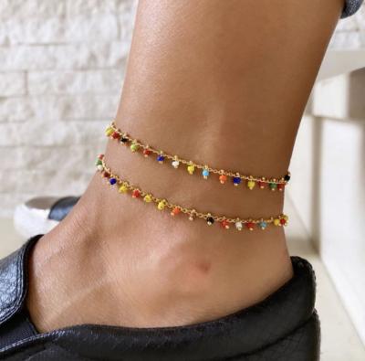 China Wholesale Trendy Fashion Women Summer Boho Jewelry Anklet Set Colorful Beaded Ankle Chain Metal Chain Anklets For Cool Girls for sale