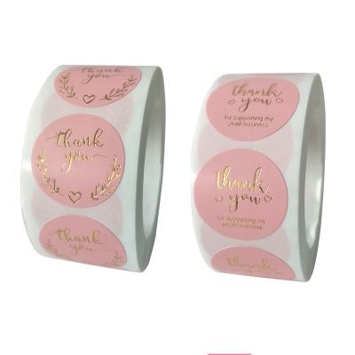 China Adhesive Low Price Label Hot Stamping Pink Thank You With Handmade Stickers for sale