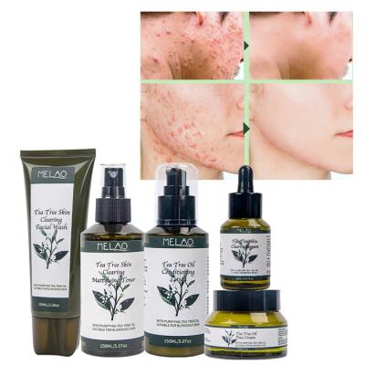 China Hot Sales Melao Private Label Face Natural Organic Korean Beauty Face Skin Care Set Anti Acne Repair Damages Tea Tree Acne Set for sale