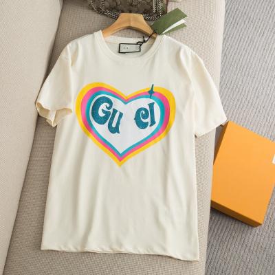 China 2022 New Anti-Wrinkle Fashion Anti-Wrinkle High Quality Price Best Custom Design Double G Cotton Oversized 100% Cotton T-Shirts Famous Luxury Two Letter Brand for sale