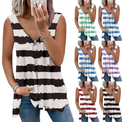 China Plus Size 2021 New Women Plus Size Printing Best Selling Casual Striped Vests For Summer for sale