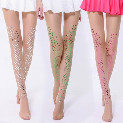 China Hot Silver Women's Ultra-thin Shiny Anti-hook Printing Nylon Stockings Autumn And Winter Mermaid Tattoo Pearl Breathable Bikini Breathable Socks for sale