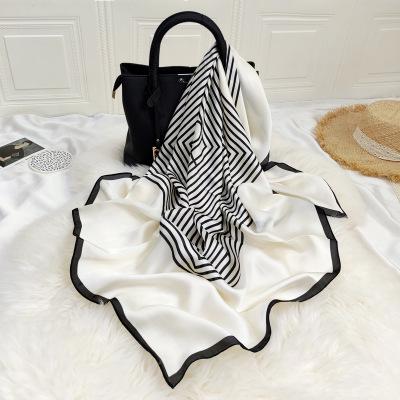 China 2021 New Fashion Designer Famous Brand Silk Print Satin Scarf Elegant Female Square Shawl Sunscreen Wholesale Fashion Customization for sale