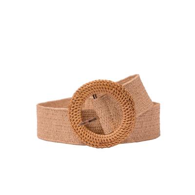 China High-grade Holiday Ladies Summer Round Dress Belt Woven Decorative Buckle Belt for sale