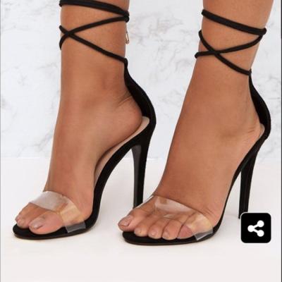 China Other New Design Sexy Evening Shoes Transparent Cross Ankle Strap Thin Heel Shoes For Women for sale