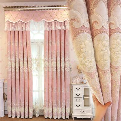 China Blackout European Luxury Style Pink Color Embroider Blackout Curtains For Living Room for sale