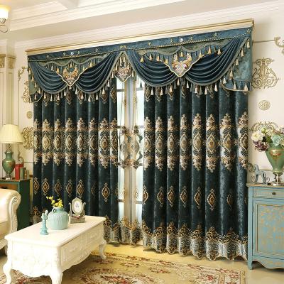 China Blackout Living Room Bedroom Blue Chenille European Style Embroidered Curtain for sale