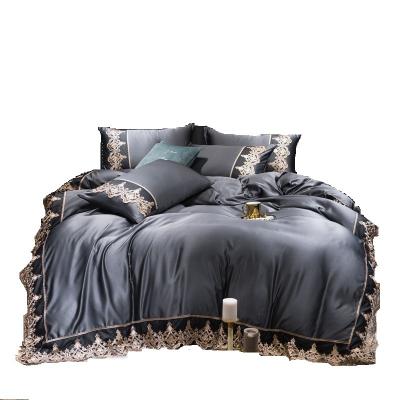 China Nondisposable Classic European Style Leaves Jacquard Gold Family Polyester Silk Bedding Set for sale