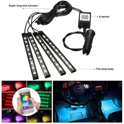 China RGB 5050 LED Strip Atmosphere Remote Car Interior Decorative Lights With APP Music Remote Control 4*12 Radio for sale