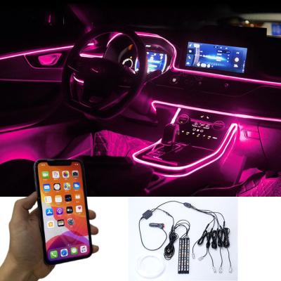 China Interior Door Lamp Car Accessories Decorate Atmosphere Light 12v RGB Led Fiber Car Strips App Ambient Light In Car for sale