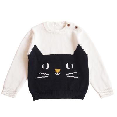 China Vintage Anti-Shrink Children's Cat Pattern Stitching Round Neck Sweater for sale