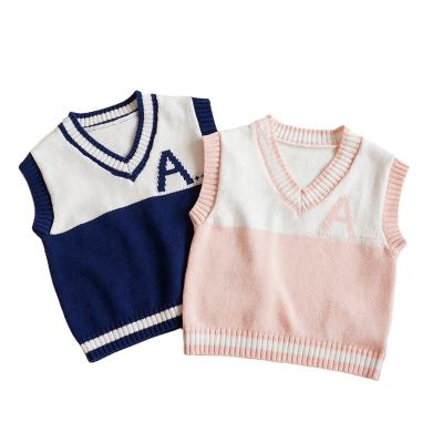 China 2021 new fashion spring drop design anti-shrink kids knitted single vest solid color tank top baby sweater coat for sale