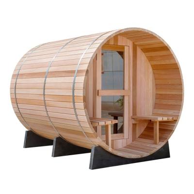 China Alpha Sauna Indoor Outdoor Traditional 4 Pair Cedar Dry Wet Barrel Sauna 4.5kw Ce Red Rustic Heater for sale