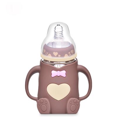 China BPA Free Baby Feeding Bottle-Baby Milk Bottle-BPA Free Glass Infant Bottle With Silicone Protective Sleeve for sale