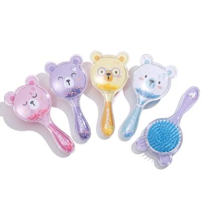 China Unique Design Waterproof Confetti Glitter Portable Hairbrush Transparent Airbag Special Shaped Hair Brush Personalize Travel Mini HairBrush for sale