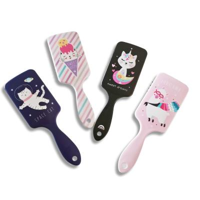 China New Design Rectangle Cat Cushion Hairbrush Cartoon Scalp Waterproof Massage Customize Magic Oval Hairbrush Paddle Printed Paddle Hairbrush for sale