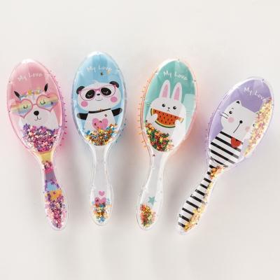 China Good Quality Stock Waterproof Cheap Long Handle Cushion Hairbrush Glitter Transparent Paddle Hairbrush Personalized Airbag Oval Hairbrush for sale