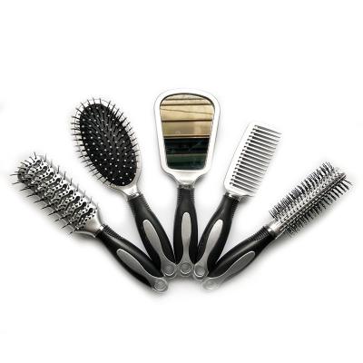 China New Waterproof Professional Black With White Hairbrush Set 5 Pieces With Mirror Hair Brush For Gift for sale