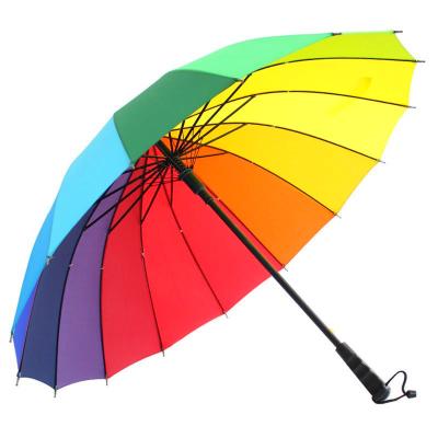 China 16K colourful rainbow windproof long handle umbrella golf advertising umbrella parapluie for sale