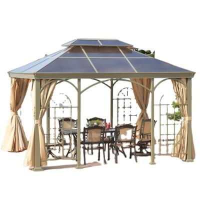 China Sunrain Outdoor Hardtop Gazebo Steel Roof Patio Gazebo with Aluminum Frame Mesh Curtains Roomy Interior Space for sale